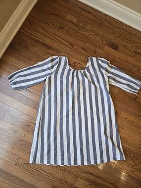 "No Less Than" Blue and White Striped Boho Coastal Dress 100% Cotton Size Medium